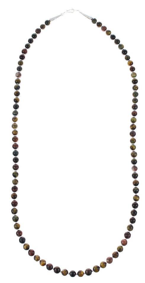 Genuine Sterling Silver Navajo Indian Tiger Eye Bead Necklace RX107849